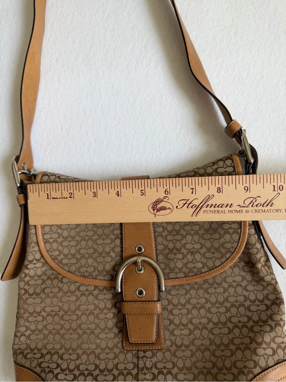 Vintage Coach Soho Signature Flap Shoulder Bag 6376 Khaki Jacquard Y2K leather